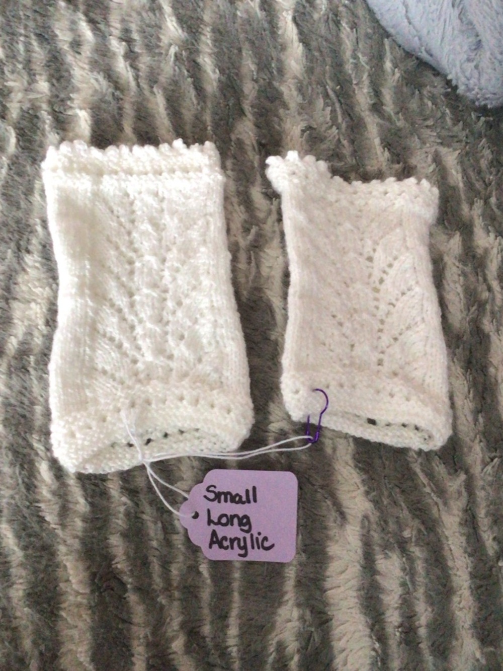 Handmade White Knit Wrist Warmers - Acrylic